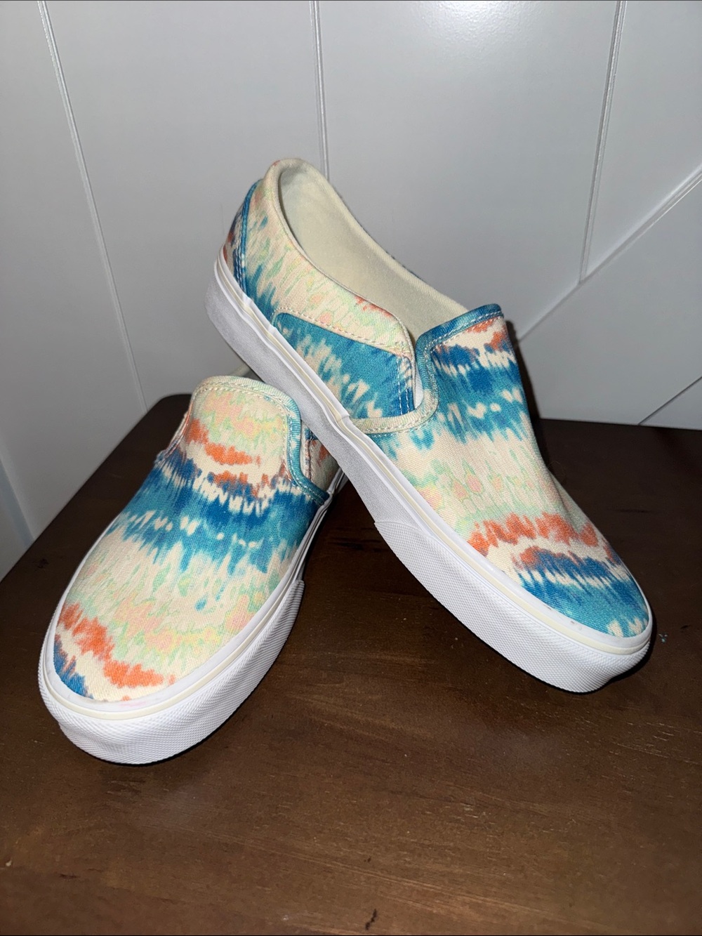 Vans Women’s Slip-On Tie-Dye Sneakers - Blue, Orange, Cream